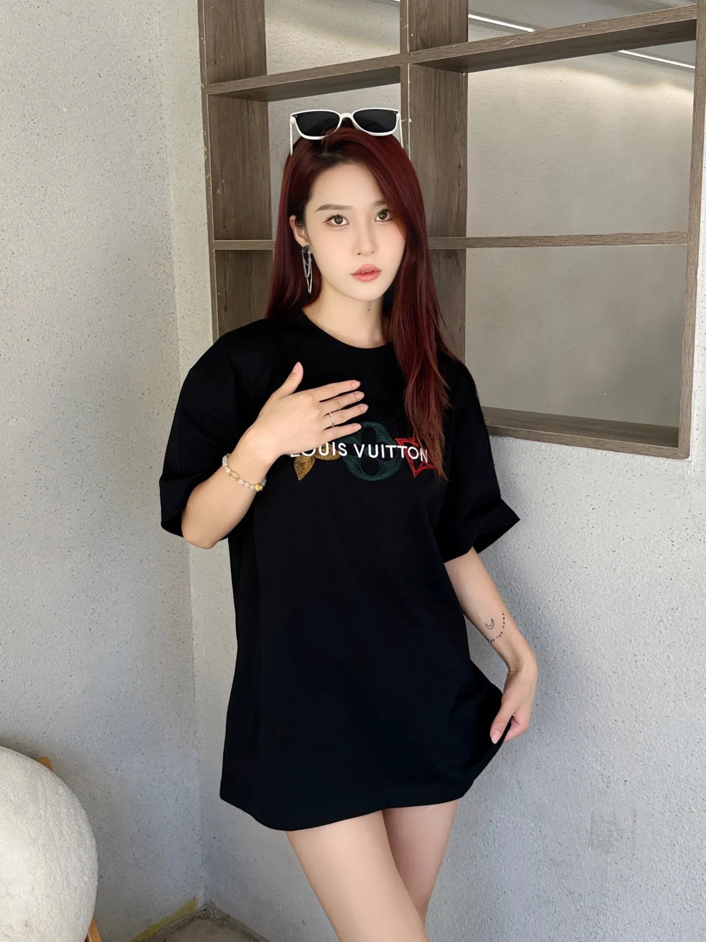Louis Vuitton/Louis Vuitton 24ss embroidered three-letter short sleeves